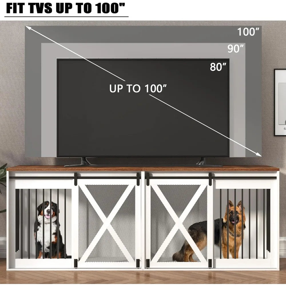 94.5" XXXL Dog Crate Furniture for 2 Large Dogs, Heavy Duty Double Dog Cage Extra Large Breed, 35.4" Tall Thick Wooden Dog Kenne