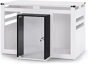 Wooden Dog Crate Furniture, Villa Style Dog Kennel for Medium Breed with Glass Door and Acrylic Panels, GC34 (Black)