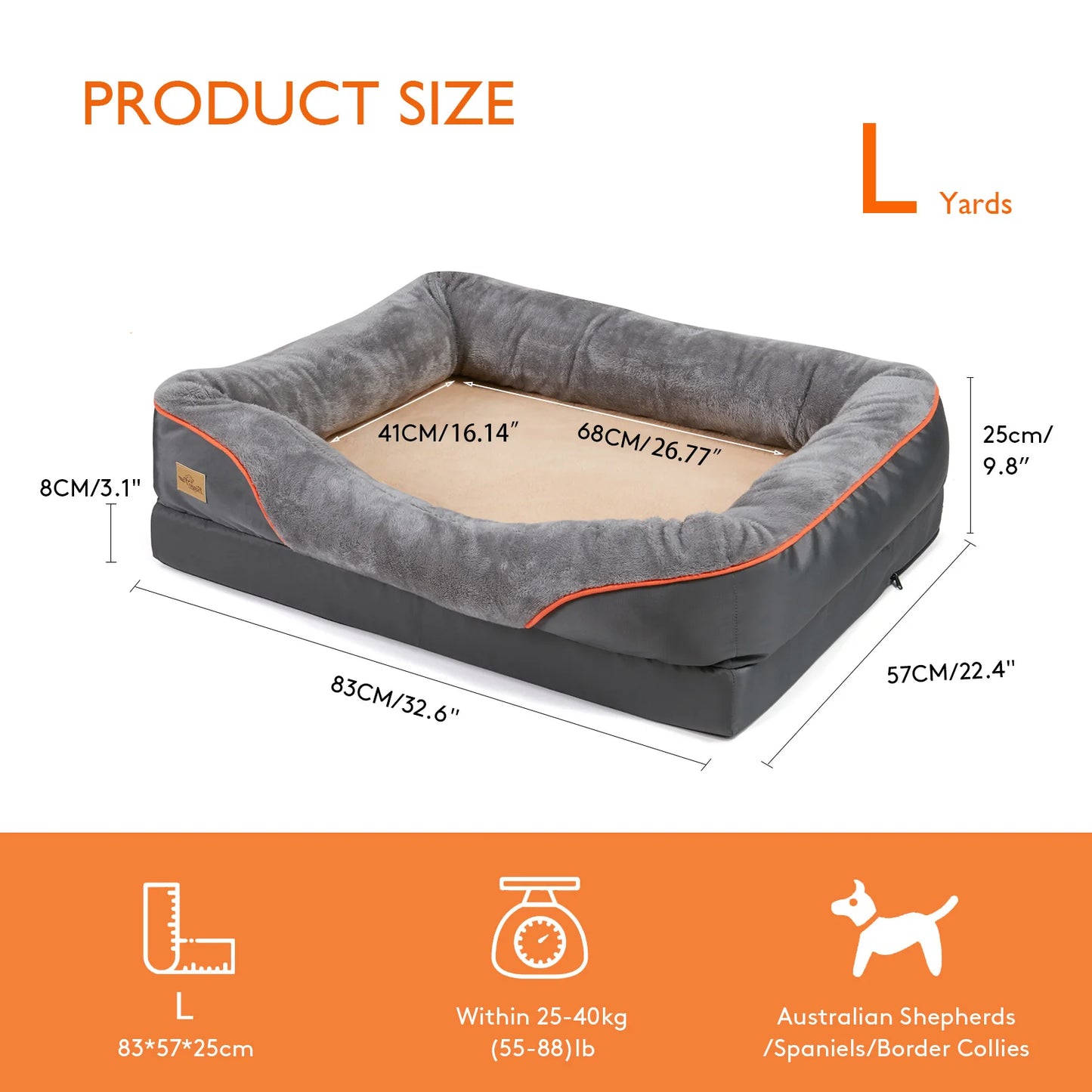 Jumbo Orthopedic Dog Bed, Memory Foam Bolstered Sofa, Waterproof Warm Pet Cushion