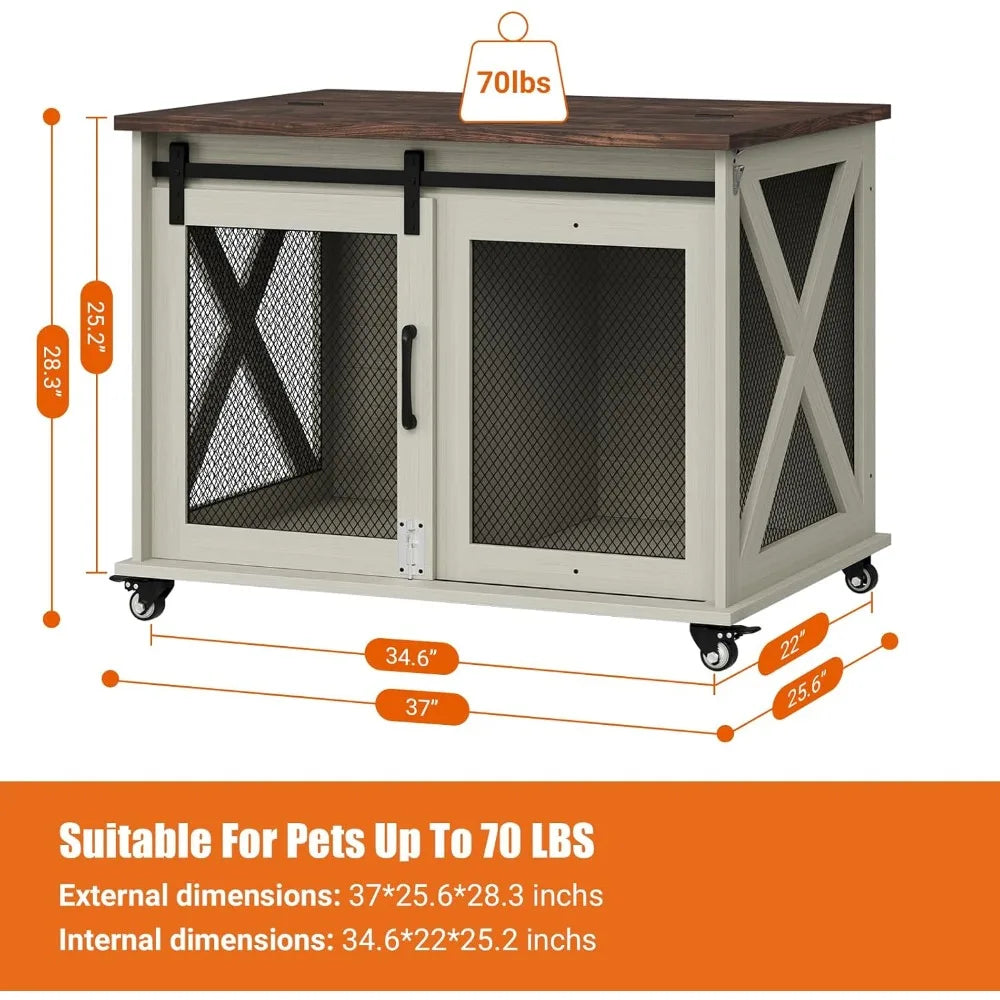 IDEALHOUSE 37'' Dog Crate Furniture Side End Table with Flip Top and Movable Divider, Wooden Dog Crate Table Large, Style Dog Ke