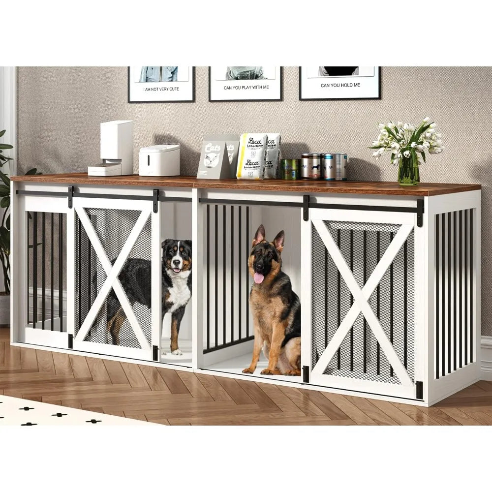 94.5" XXXL Dog Crate Furniture for 2 Large Dogs, Heavy Duty Double Dog Cage Extra Large Breed, 35.4" Tall Thick Wooden Dog Kenne