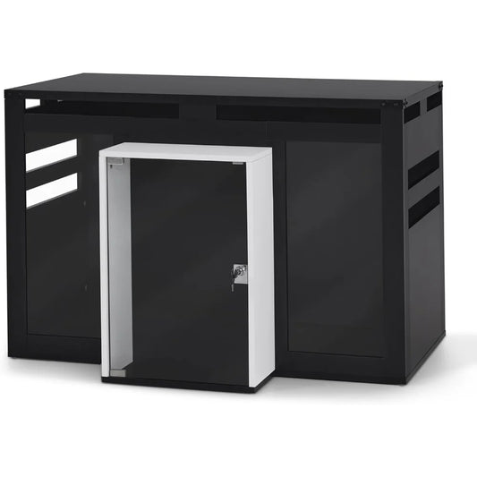 Wooden Dog Crate Furniture, Villa Style Dog Kennel for Medium Breed with Glass Door and Acrylic Panels, GC34 (Black)