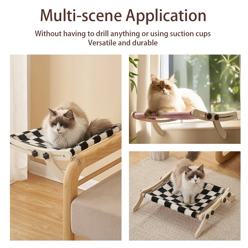 Cat Hammock, Dual-use Cat Window Hammock For Indoor Cats, Adjustable Wood Radiator Beds Cat Window Beds Holds Up 18kg