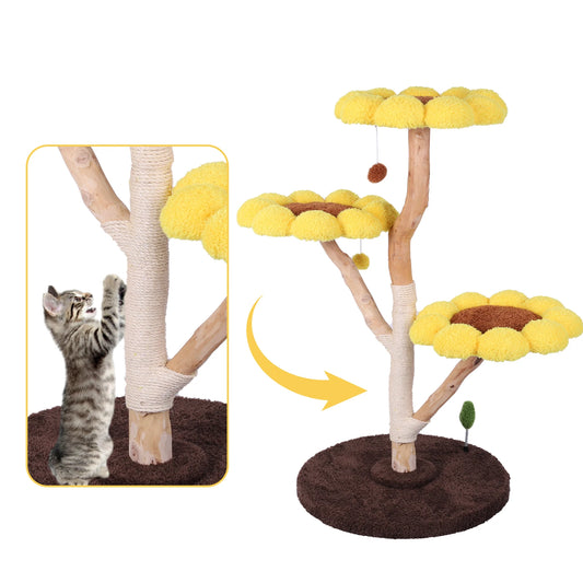 Sunflower Cat Tree with Scratching Post Cat Climbing Frame Anti-Slip Lovely Cat Jumping Platform for Pet Playground Small Nest