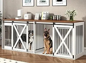94.5" XXXL Dog Crate Furniture for 2 Large Dogs, Heavy Duty Double Dog Cage Extra Large Breed, 35.4" Tall Thick Wooden Dog Kenne