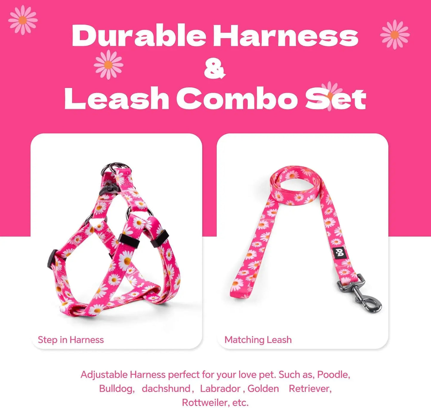 Adjustable Dog Harness & Leash Set, No-Pull Back Clip, Anti-Twist for All Dog Sizes