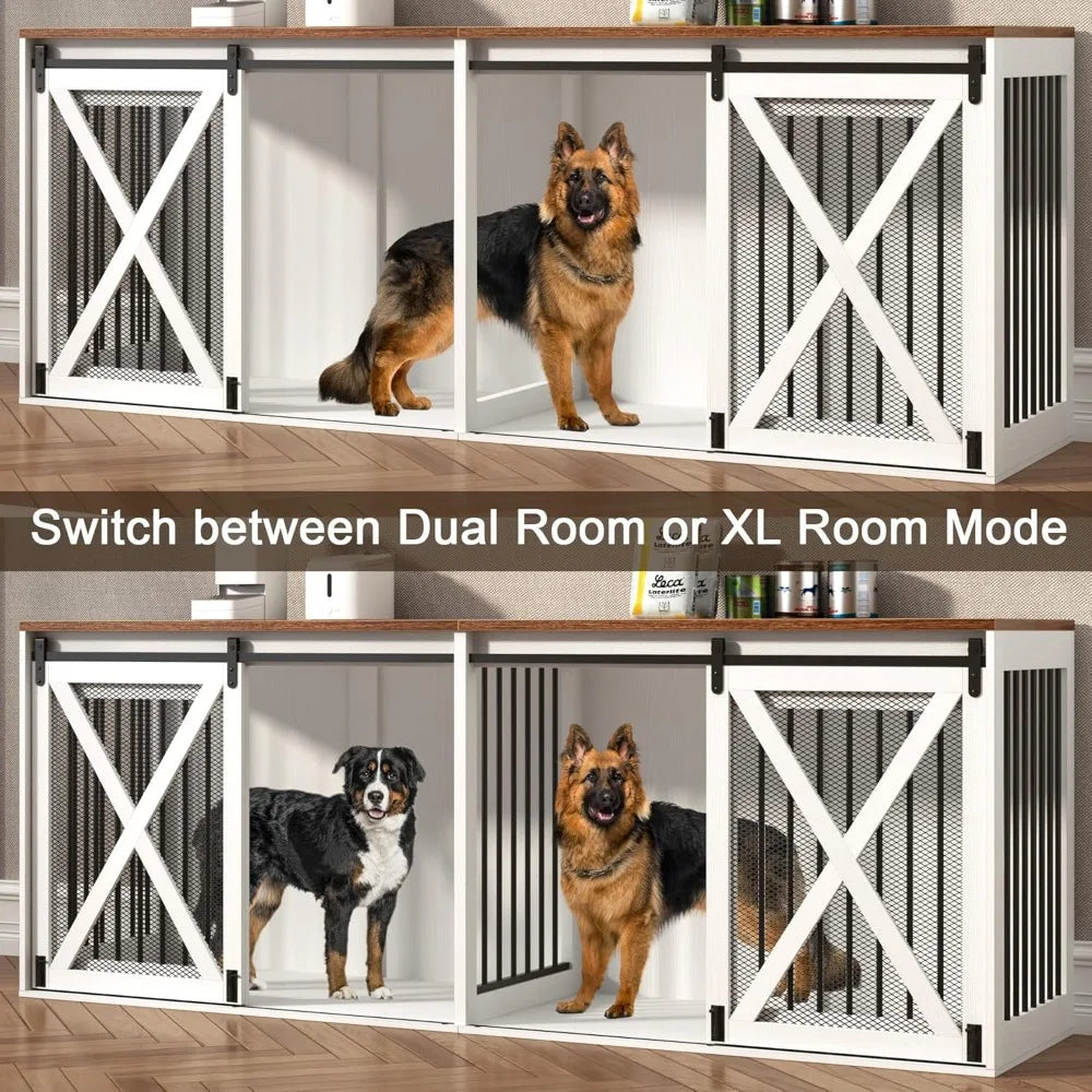 94.5" XXXL Dog Crate Furniture for 2 Large Dogs, Heavy Duty Double Dog Cage Extra Large Breed, 35.4" Tall Thick Wooden Dog Kenne