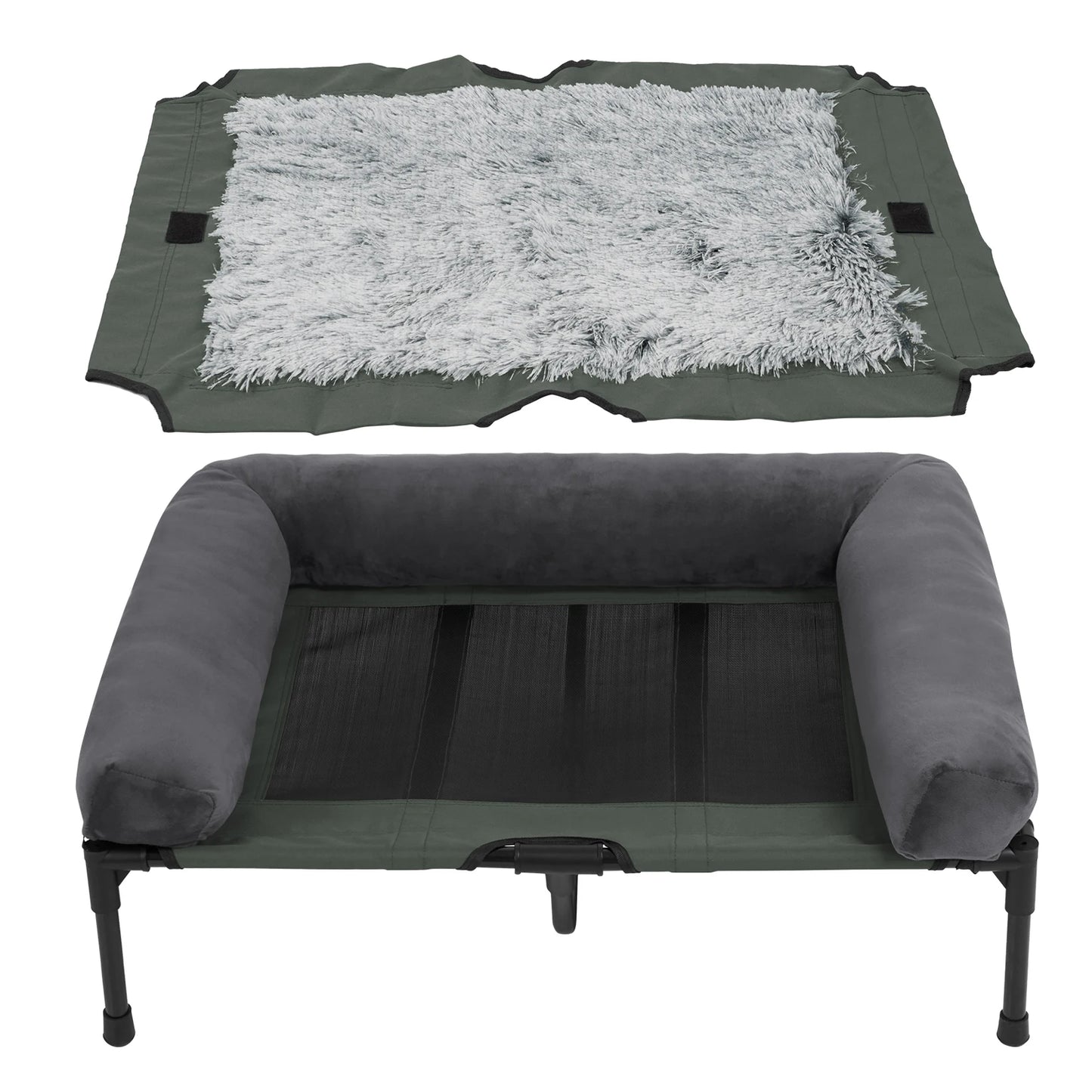 Dog Bed for Dogs and Cats Indoor Outdoor Elevated Pet Lounger Bed with Detachable Plush Bolster Cooling  Summer L XL 2XL