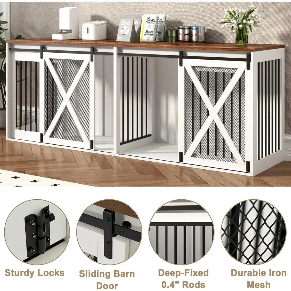 94.5" XXXL Dog Crate Furniture for 2 Large Dogs, Heavy Duty Double Dog Cage Extra Large Breed, 35.4" Tall Thick Wooden Dog Kenne